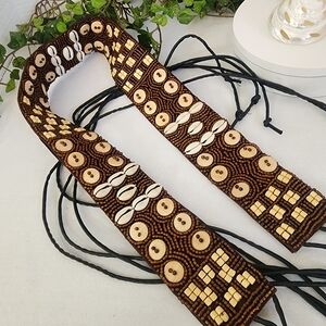 Boho Artisan Cowrie Shell Beaded Brown Soft Tie Belt